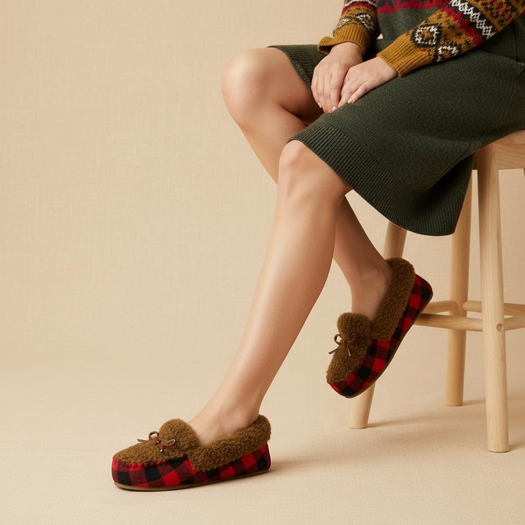 image:imageCUSHIONAIRE Stella Womens Moccasin Slippers Faux Fur Lining Memory Foam amp Wide Widths AvailableBrown