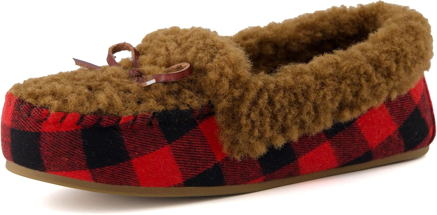 image:imageCUSHIONAIRE Stella Womens Moccasin Slippers Faux Fur Lining Memory Foam amp Wide Widths AvailableBrown