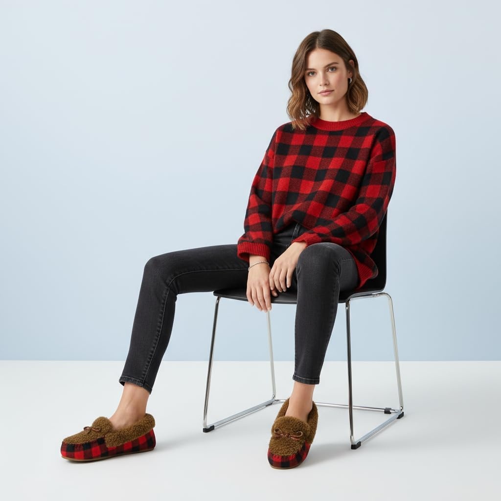 image:imageCUSHIONAIRE Stella Womens Moccasin Slippers Faux Fur Lining Memory Foam amp Wide Widths AvailableBrown