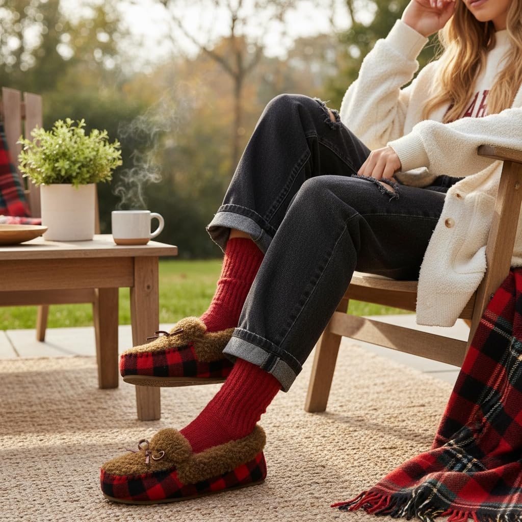 image:imageCUSHIONAIRE Stella Womens Moccasin Slippers Faux Fur Lining Memory Foam amp Wide Widths AvailableBrown