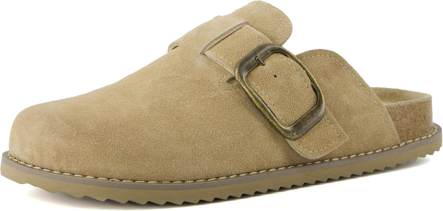 image:imageCUSHIONAIRE Womens Blain Genuine Suede SlipOn Clogs with Memory Foam amp Chic Buckle Mule Comfortable NonSlip Wide Widths AvailableBiscuit Suede