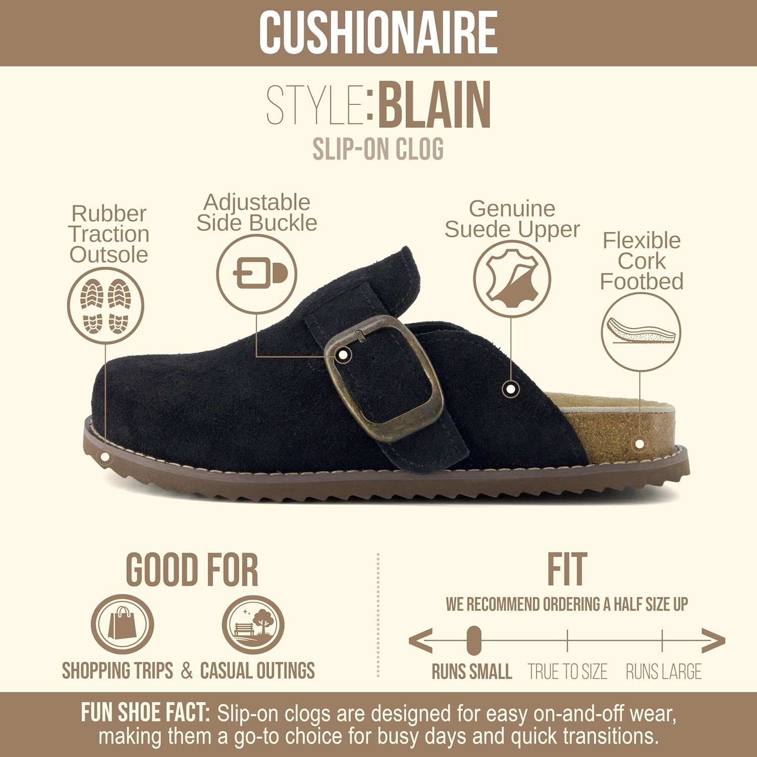 image:imageCUSHIONAIRE Womens Blain Genuine Suede SlipOn Clogs with Memory Foam amp Chic Buckle Mule Comfortable NonSlip Wide Widths AvailableBlack Suede