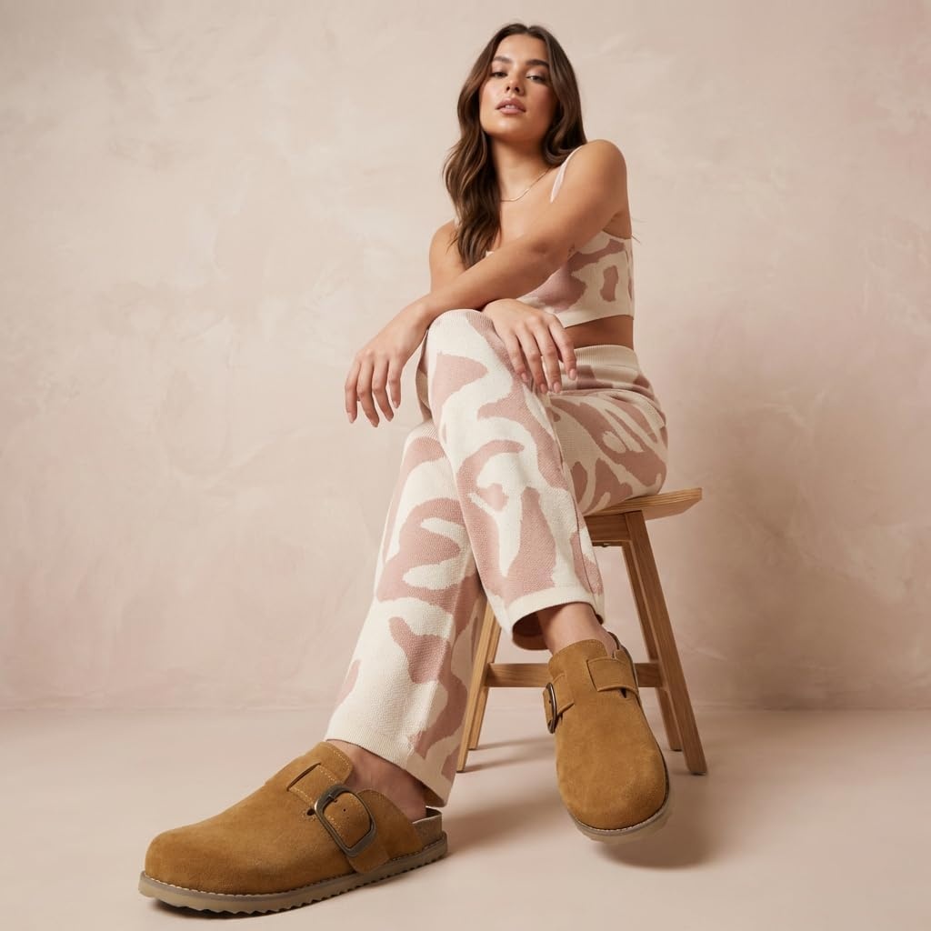 image:imageCUSHIONAIRE Womens Blain Genuine Suede SlipOn Clogs with Memory Foam amp Chic Buckle Mule Comfortable NonSlip Wide Widths AvailableChestnut Suede