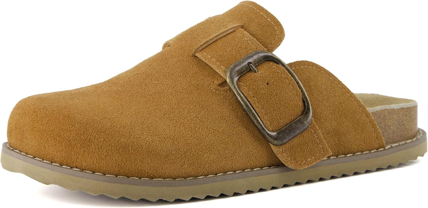 image:imageCUSHIONAIRE Womens Blain Genuine Suede SlipOn Clogs with Memory Foam amp Chic Buckle Mule Comfortable NonSlip Wide Widths AvailableChestnut Suede