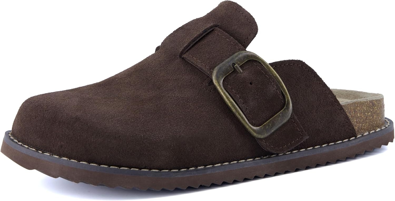 image:imageCUSHIONAIRE Womens Blain Genuine Suede SlipOn Clogs with Memory Foam amp Chic Buckle Mule Comfortable NonSlip Wide Widths AvailableChocolate