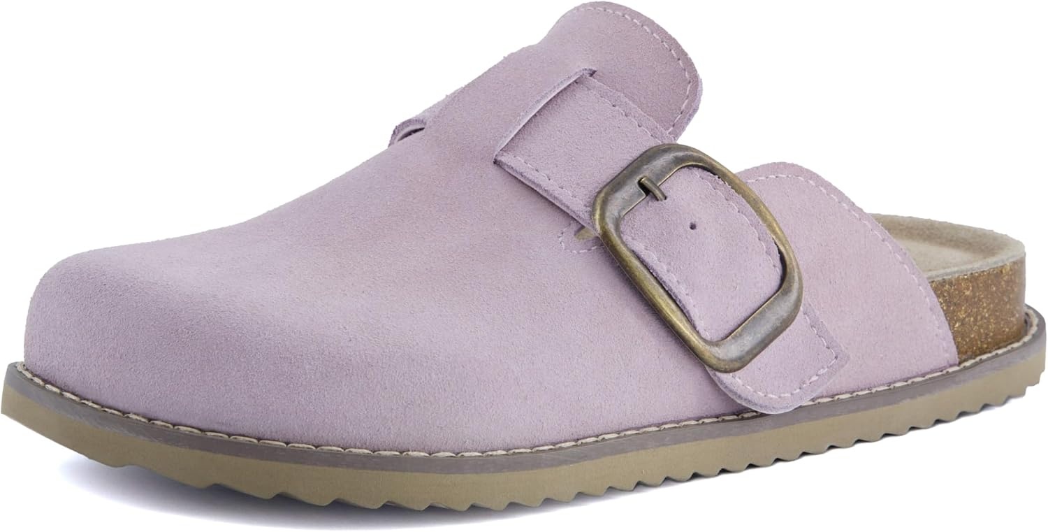 image:imageCUSHIONAIRE Womens Blain Genuine Suede SlipOn Clogs with Memory Foam amp Chic Buckle Mule Comfortable NonSlip Wide Widths AvailableLavender