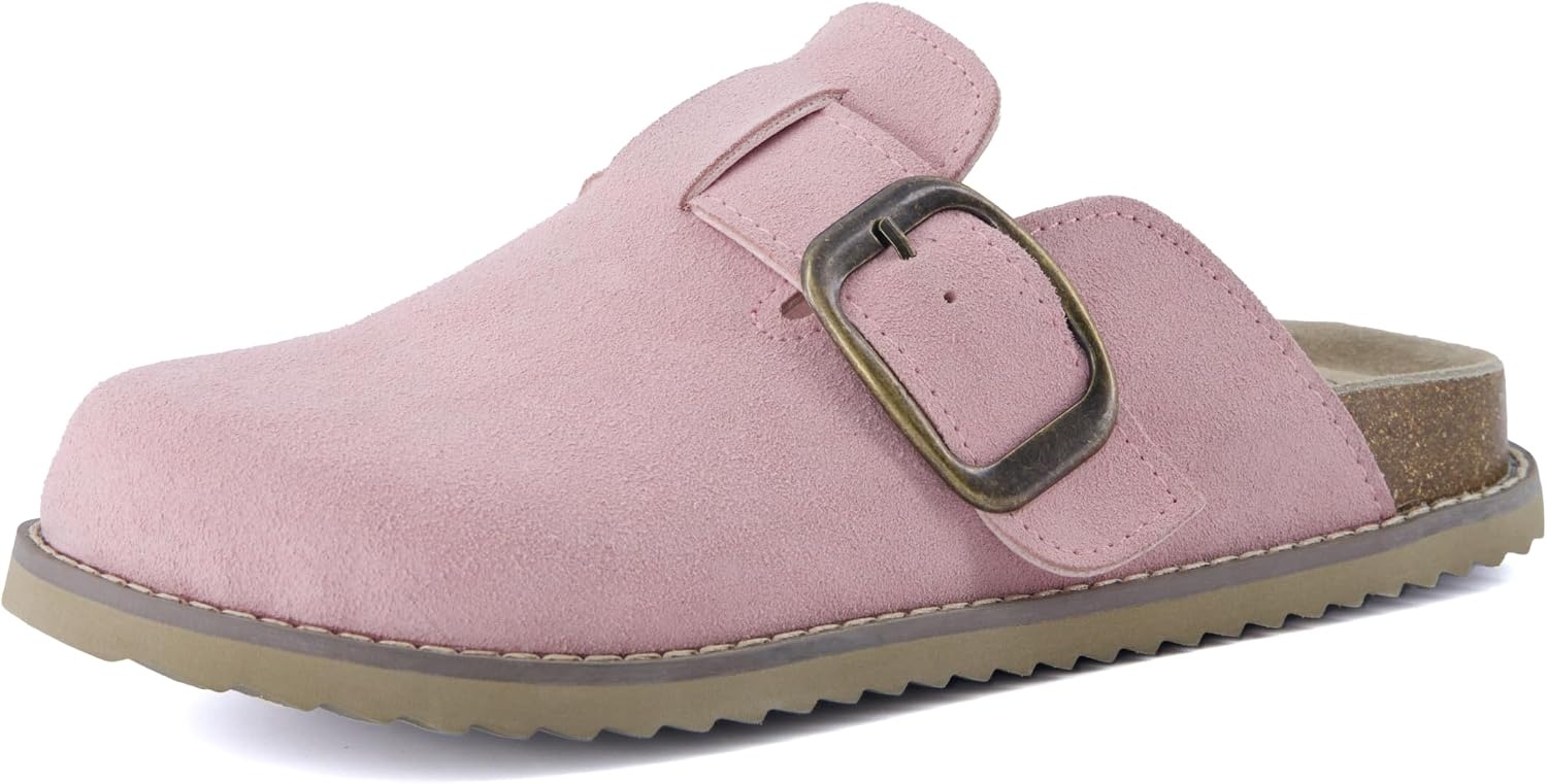 image:imageCUSHIONAIRE Womens Blain Genuine Suede SlipOn Clogs with Memory Foam amp Chic Buckle Mule Comfortable NonSlip Wide Widths AvailableLight Pink