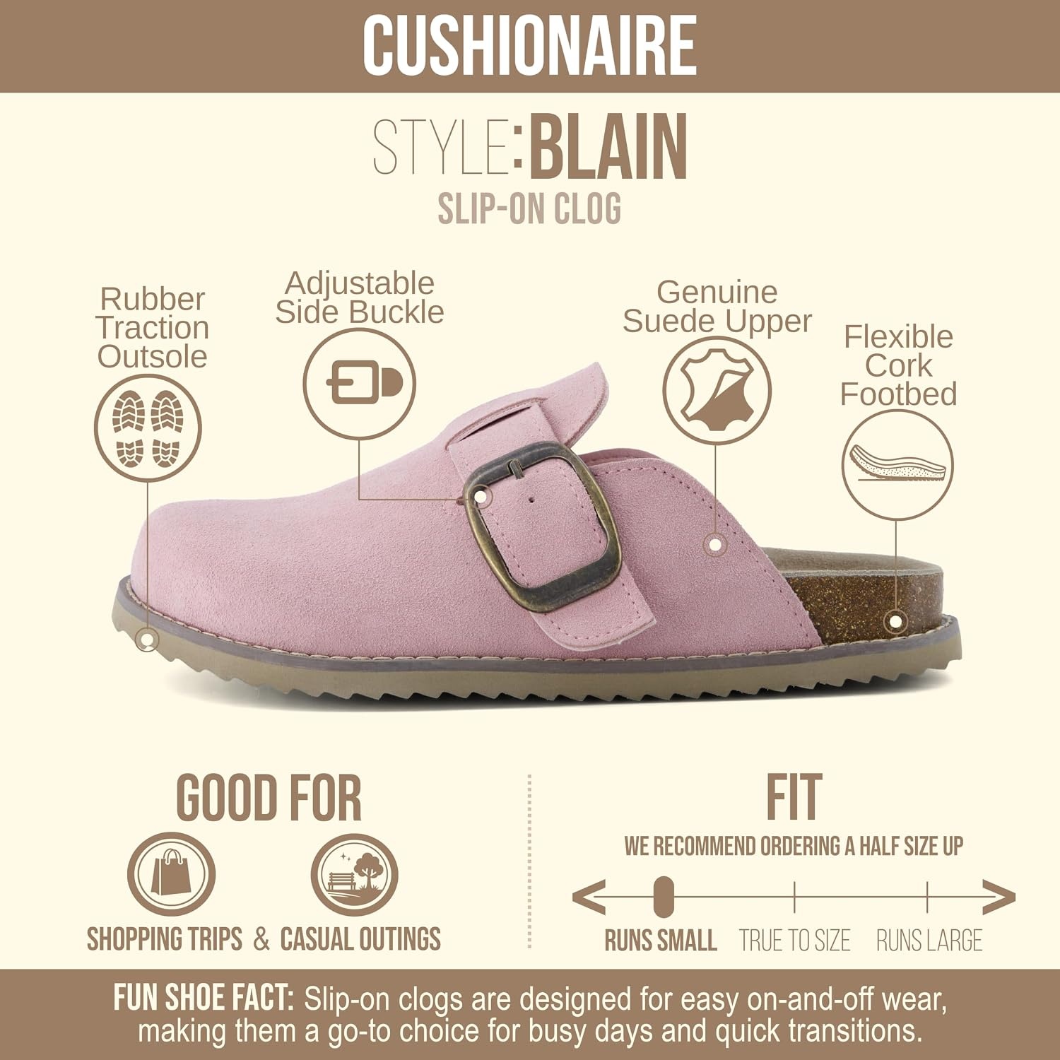 image:imageCUSHIONAIRE Womens Blain Genuine Suede SlipOn Clogs with Memory Foam amp Chic Buckle Mule Comfortable NonSlip Wide Widths AvailableLight Pink