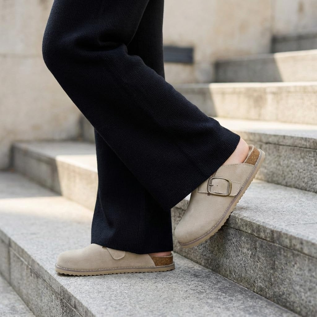 image:imageCUSHIONAIRE Womens Blain Genuine Suede SlipOn Clogs with Memory Foam amp Chic Buckle Mule Comfortable NonSlip Wide Widths AvailablePutty