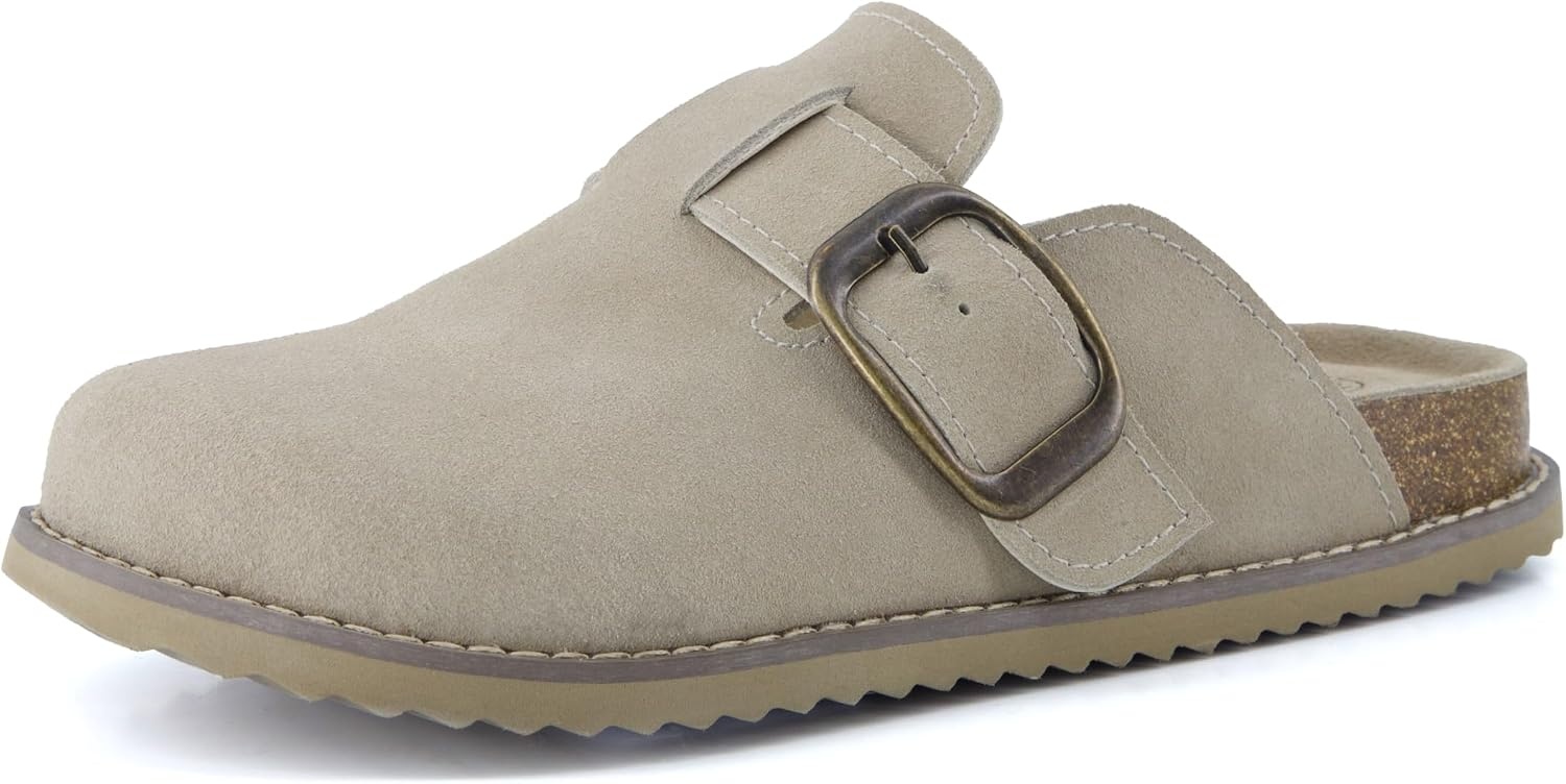 image:imageCUSHIONAIRE Womens Blain Genuine Suede SlipOn Clogs with Memory Foam amp Chic Buckle Mule Comfortable NonSlip Wide Widths AvailablePutty