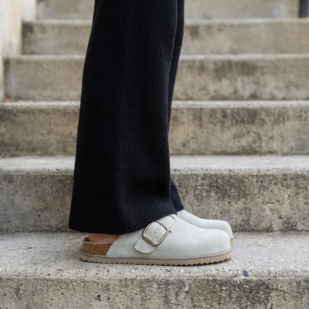 image:imageCUSHIONAIRE Womens Blain Genuine Suede SlipOn Clogs with Memory Foam amp Chic Buckle Mule Comfortable NonSlip Wide Widths AvailableSage