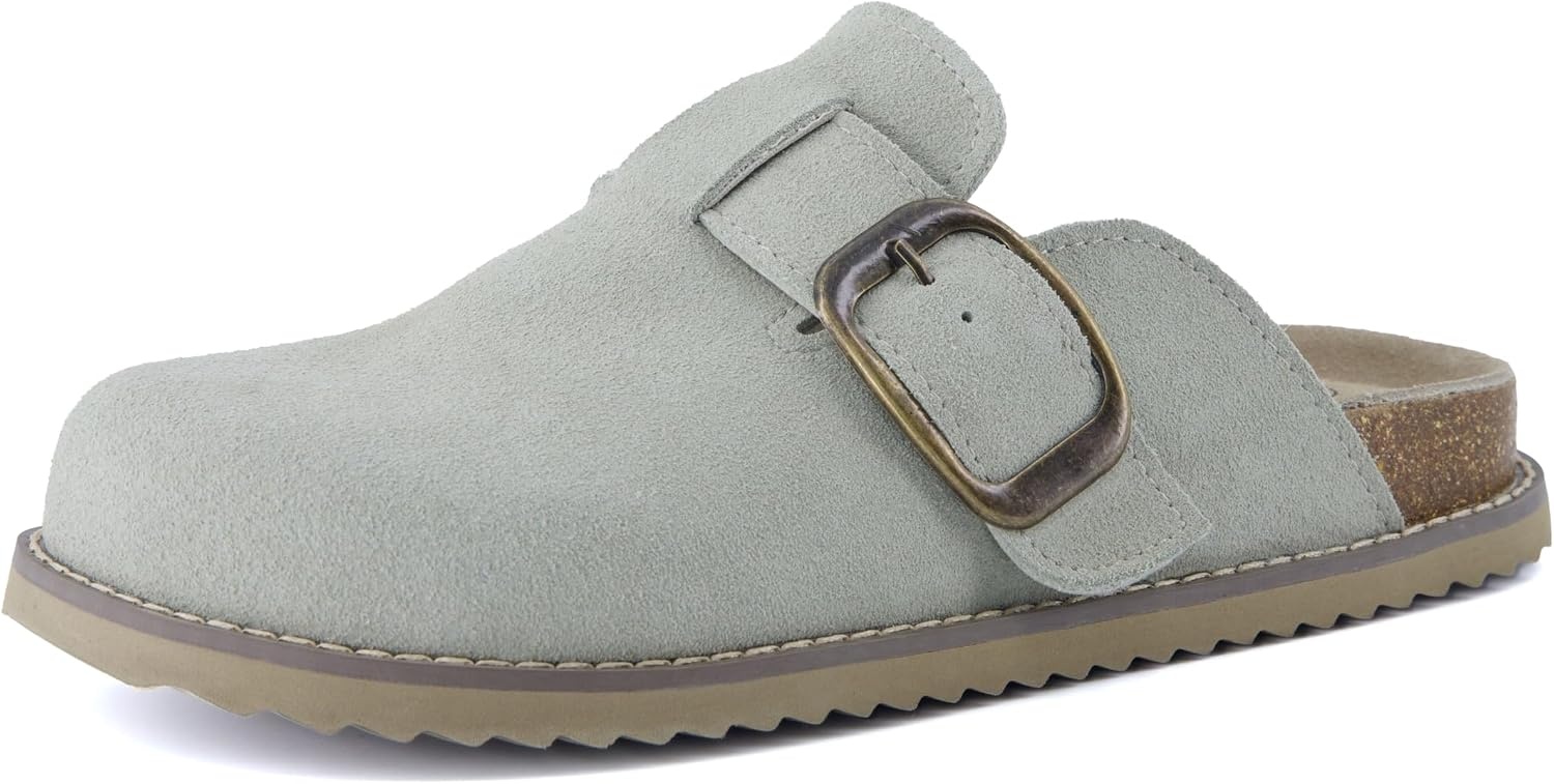 image:imageCUSHIONAIRE Womens Blain Genuine Suede SlipOn Clogs with Memory Foam amp Chic Buckle Mule Comfortable NonSlip Wide Widths AvailableSage