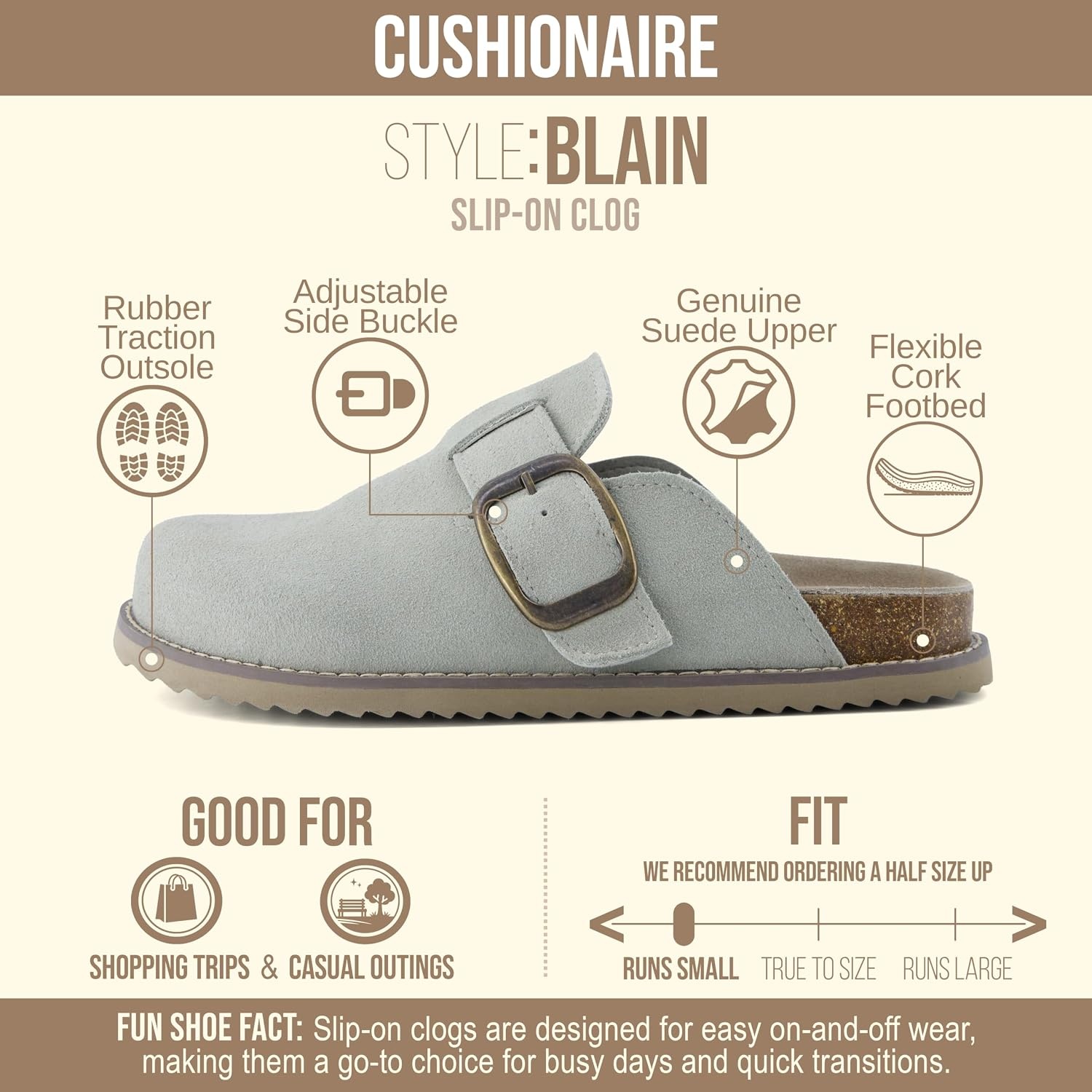 image:imageCUSHIONAIRE Womens Blain Genuine Suede SlipOn Clogs with Memory Foam amp Chic Buckle Mule Comfortable NonSlip Wide Widths AvailableSage