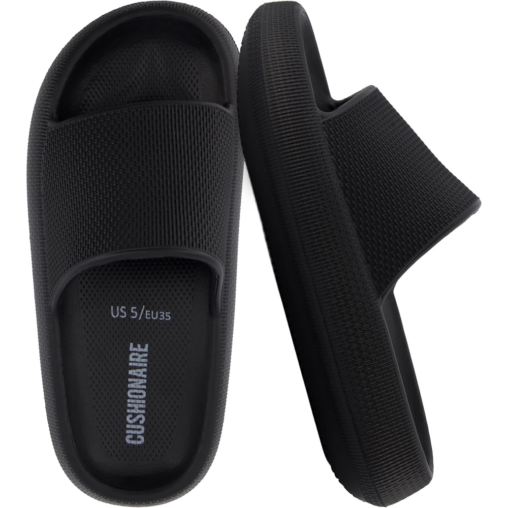 image:imageCUSHIONAIRE Feather EVA Slides for Women Comfortable Slip On Womens Slippers Indoor Outdoor Shower Shoes Beach Essential Cloud SlidesBlack