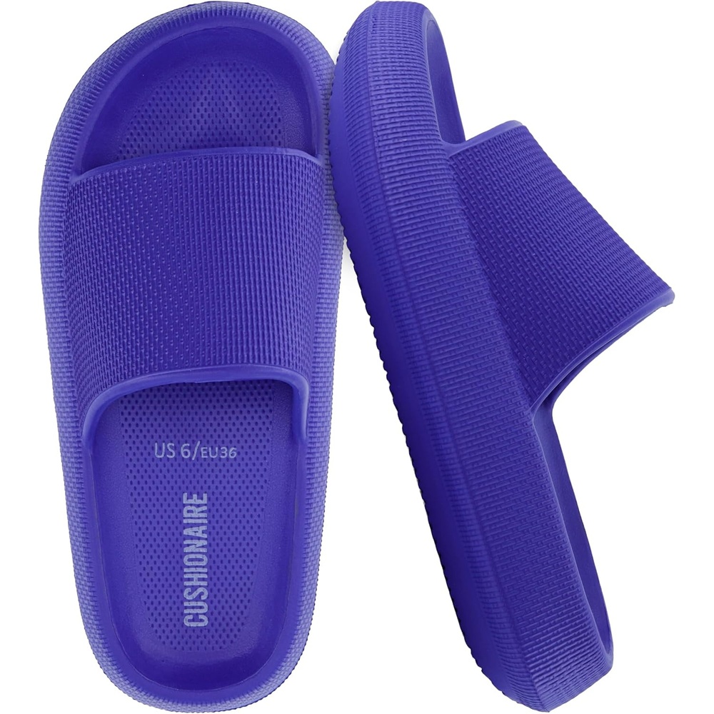 image:imageCUSHIONAIRE Feather EVA Slides for Women Comfortable Slip On Womens Slippers Indoor Outdoor Shower Shoes Beach Essential Cloud SlidesBright Blue