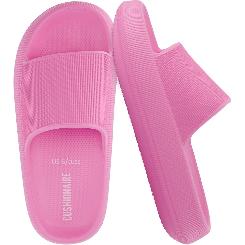 image:imageCUSHIONAIRE Feather EVA Slides for Women  Comfortable Slip On Womens Slippers Indoor Outdoor Shower Shoes Beach Essential Cloud SlidesBright Pink