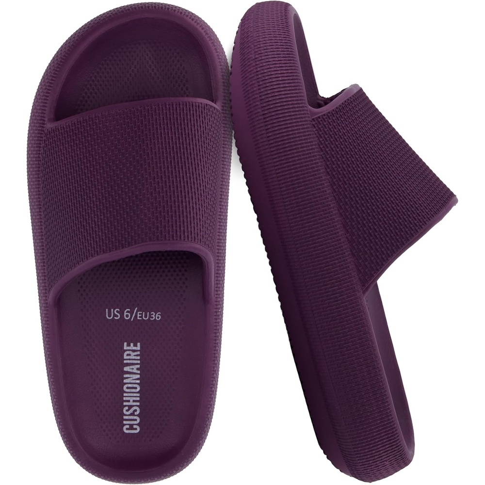 image:imageCUSHIONAIRE Feather EVA Slides for Women  Comfortable Slip On Womens Slippers Indoor Outdoor Shower Shoes Beach Essential Cloud SlidesDark Purple