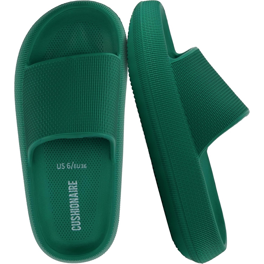 image:imageCUSHIONAIRE Feather EVA Slides for Women Comfortable Slip On Womens Slippers Indoor Outdoor Shower Shoes Beach Essential Cloud SlidesEmerald