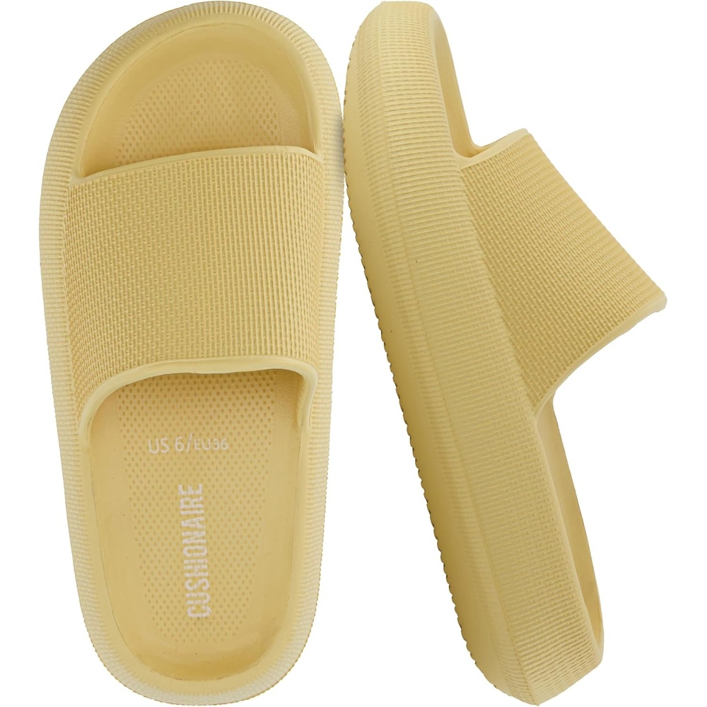 image:imageCUSHIONAIRE Feather EVA Slides for Women Comfortable Slip On Womens Slippers Indoor Outdoor Shower Shoes Beach Essential Cloud SlidesGolden