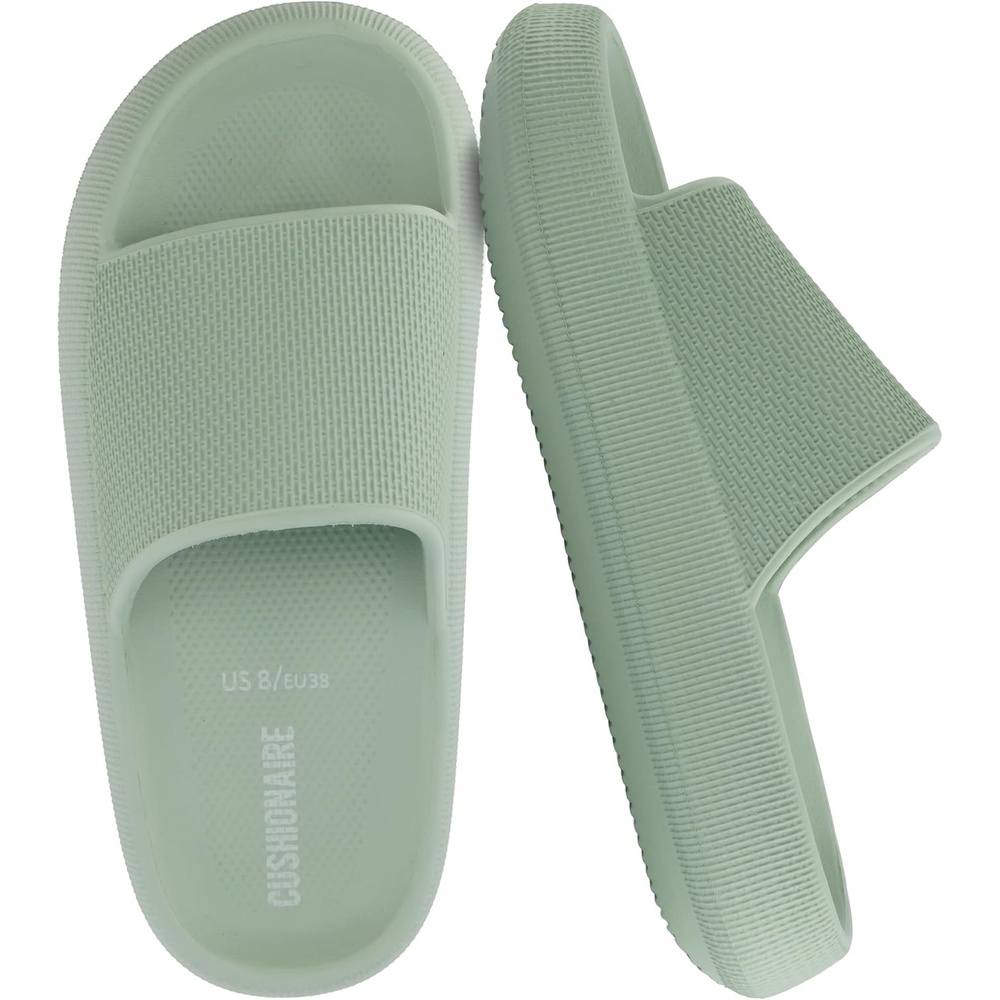 image:imageCUSHIONAIRE Feather EVA Slides for Women  Comfortable Slip On Womens Slippers Indoor Outdoor Shower Shoes Beach Essential Cloud SlidesGreen