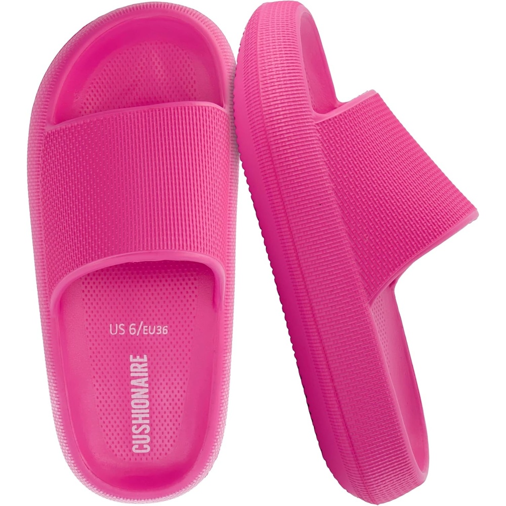 image:imageCUSHIONAIRE Feather EVA Slides for Women  Comfortable Slip On Womens Slippers Indoor Outdoor Shower Shoes Beach Essential Cloud SlidesHot Pink