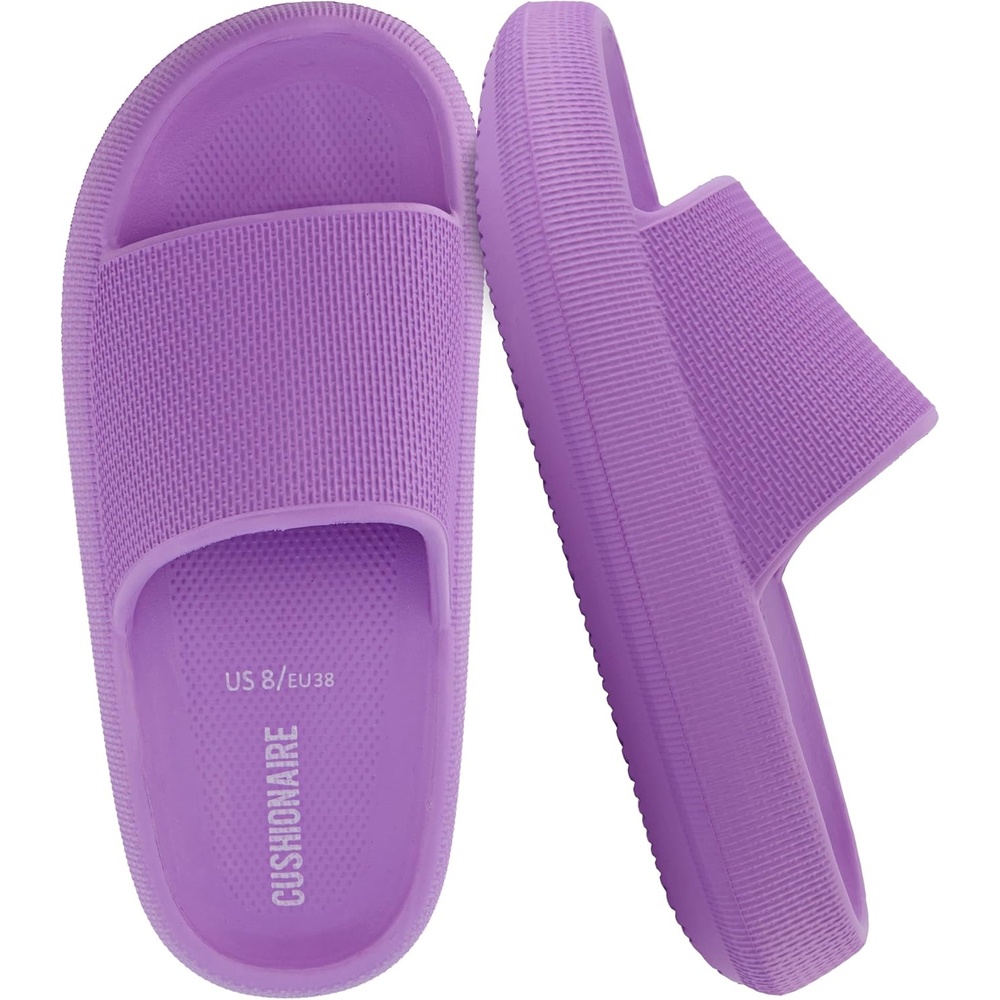 image:imageCUSHIONAIRE Feather EVA Slides for Women  Comfortable Slip On Womens Slippers Indoor Outdoor Shower Shoes Beach Essential Cloud SlidesLavender