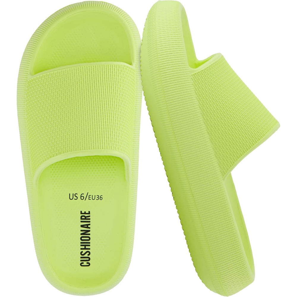 image:imageCUSHIONAIRE Feather EVA Slides for Women  Comfortable Slip On Womens Slippers Indoor Outdoor Shower Shoes Beach Essential Cloud SlidesLemon Yellow