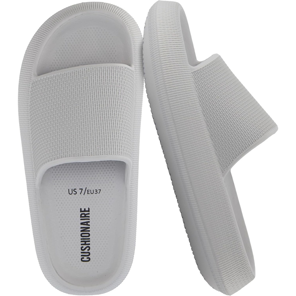 image:imageCUSHIONAIRE Feather EVA Slides for Women  Comfortable Slip On Womens Slippers Indoor Outdoor Shower Shoes Beach Essential Cloud SlidesLt Grey