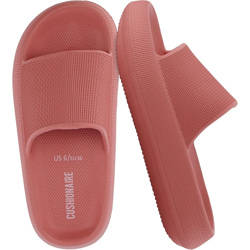 image:imageCUSHIONAIRE Feather EVA Slides for Women  Comfortable Slip On Womens Slippers Indoor Outdoor Shower Shoes Beach Essential Cloud SlidesSalmon