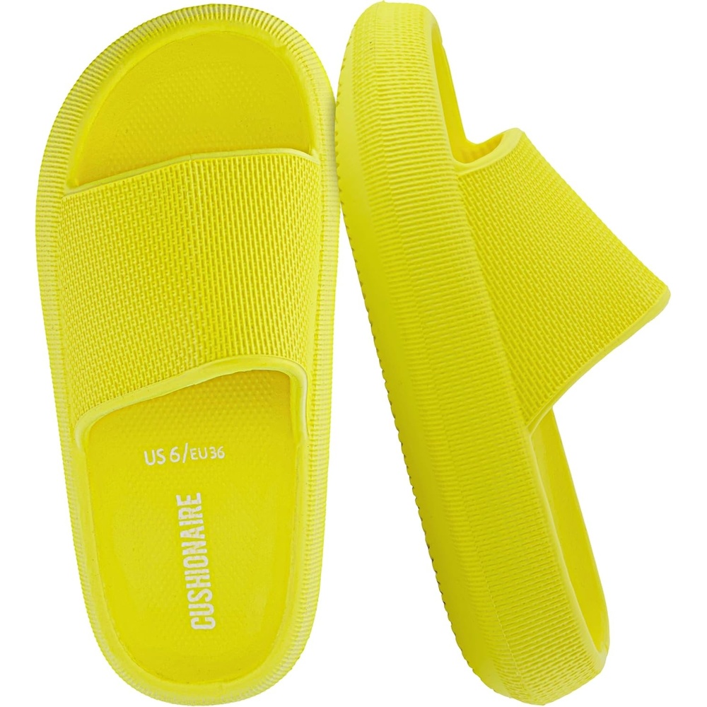 image:imageCUSHIONAIRE Feather EVA Slides for Women  Comfortable Slip On Womens Slippers Indoor Outdoor Shower Shoes Beach Essential Cloud SlidesSunny Yellow
