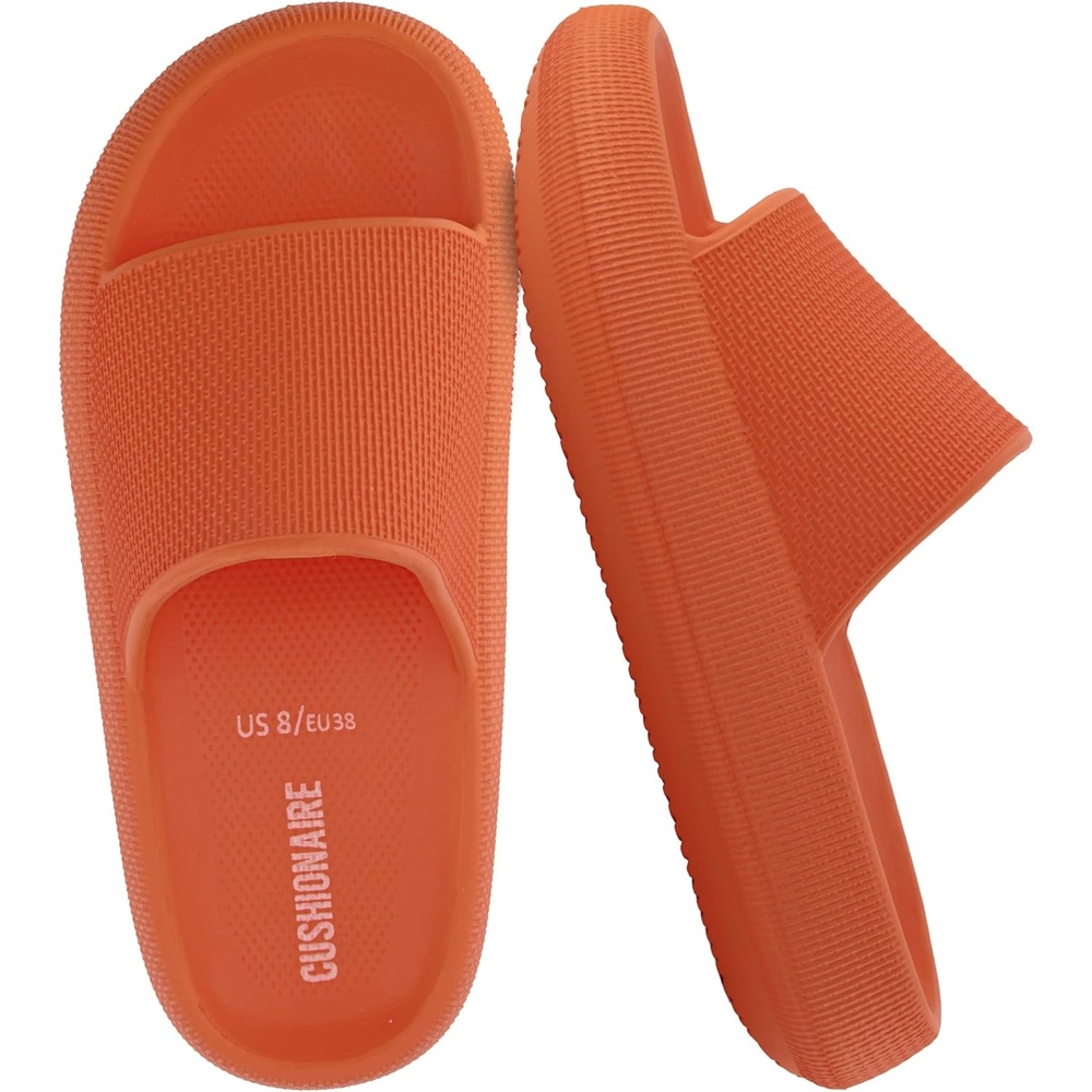 image:imageCUSHIONAIRE Feather EVA Slides for Women Comfortable Slip On Womens Slippers Indoor Outdoor Shower Shoes Beach Essential Cloud SlidesTangerine