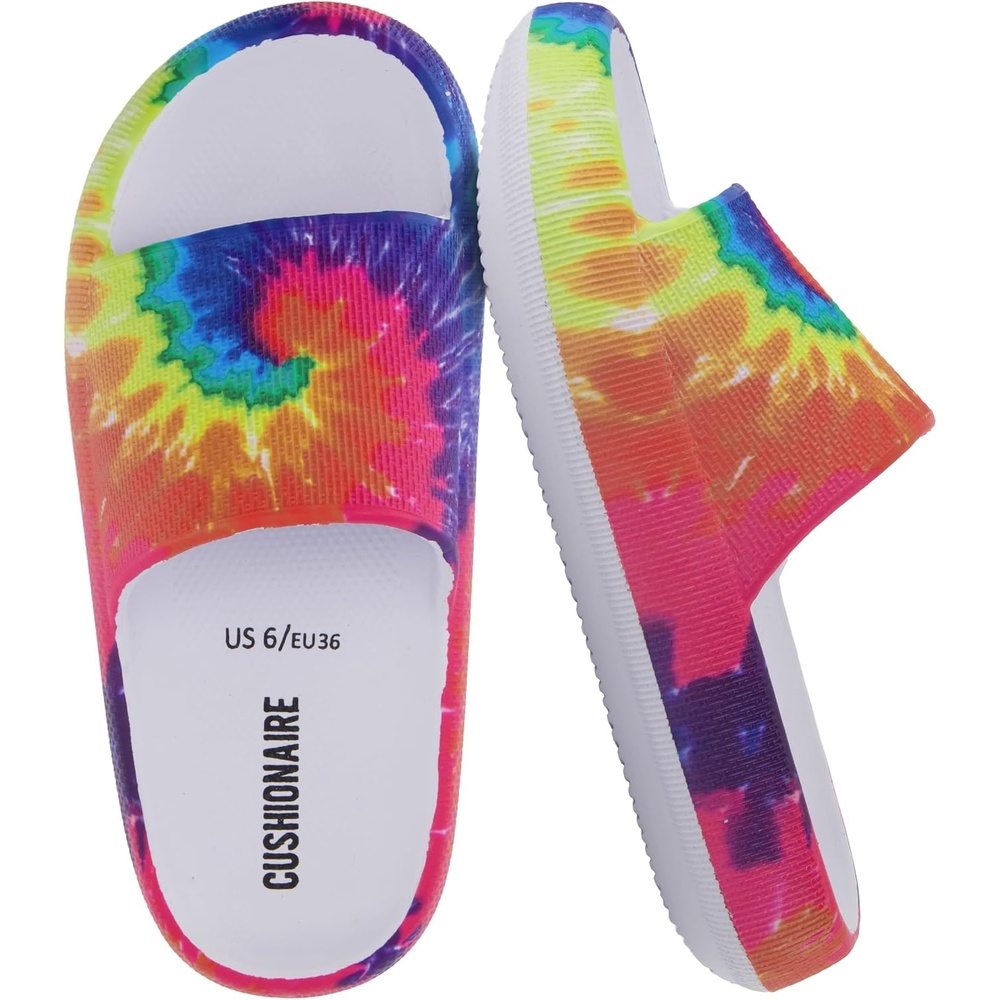 image:imageCUSHIONAIRE Feather EVA Slides for Women Comfortable Slip On Womens Slippers Indoor Outdoor Shower Shoes Beach Essential Cloud SlidesTie Dye