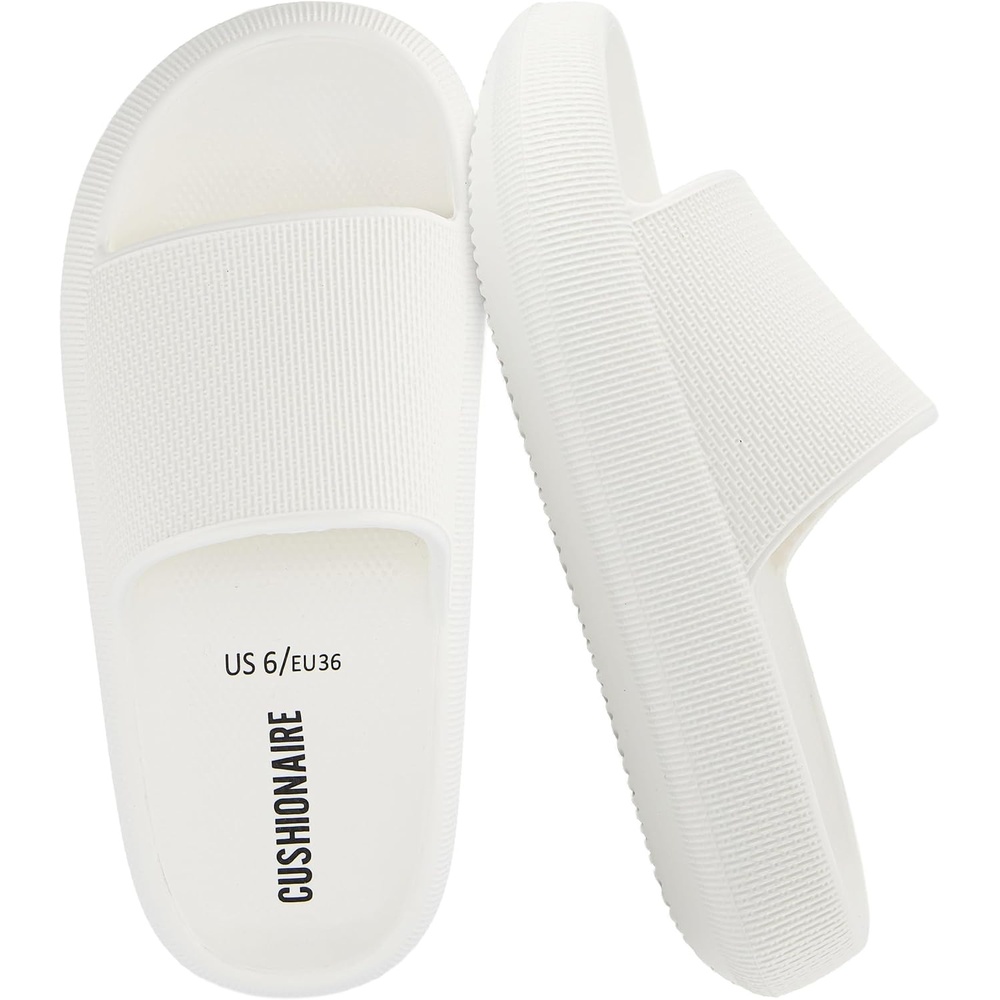 image:imageCUSHIONAIRE Feather EVA Slides for Women Comfortable Slip On Womens Slippers Indoor Outdoor Shower Shoes Beach Essential Cloud SlidesVanilla