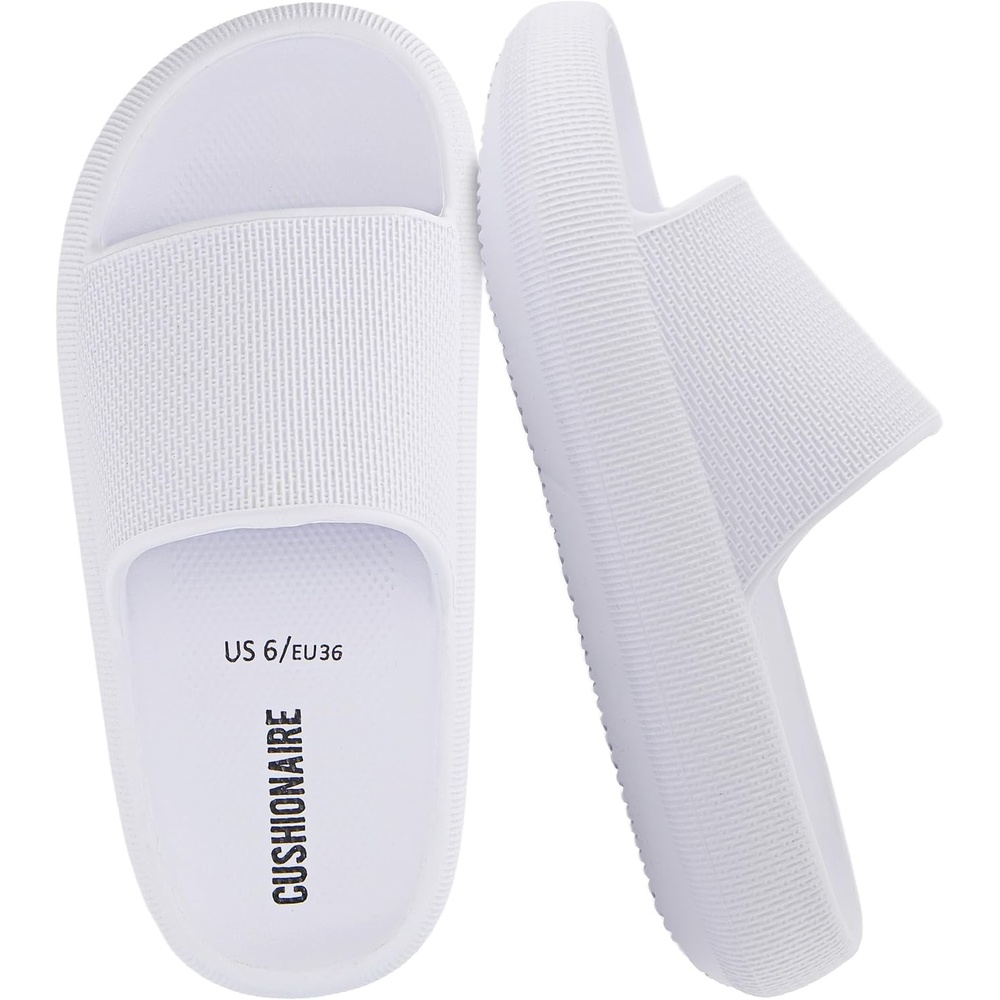 image:imageCUSHIONAIRE Feather EVA Slides for Women Comfortable Slip On Womens Slippers Indoor Outdoor Shower Shoes Beach Essential Cloud SlidesWhite