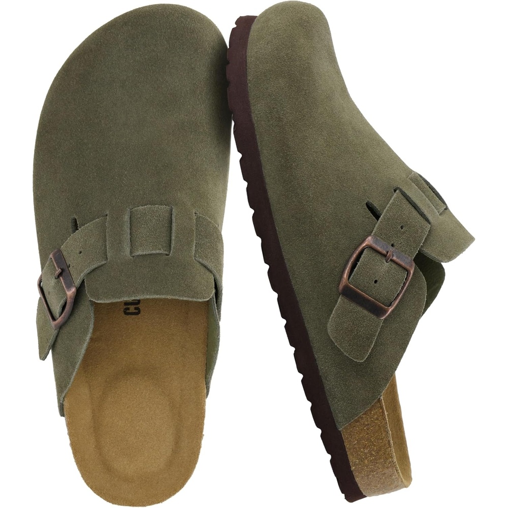 image:imageCUSHIONAIRE Hana  Genuine Leather Suede Classic Clog Womens Shoes  Slip On Mule Comfortable Shoes for WomenKhaki