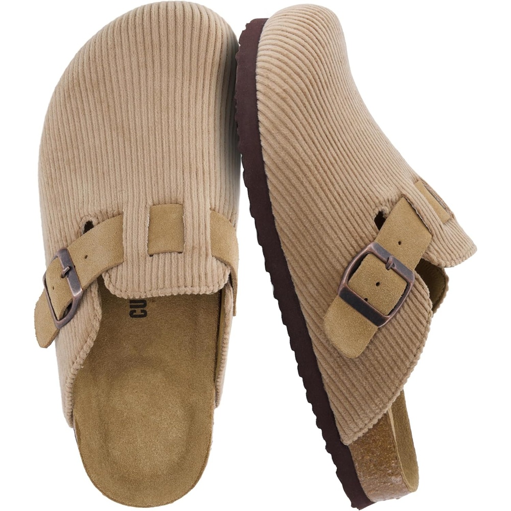 image:imageCUSHIONAIRE Hana Vegan Suede Clogs for Women Cork Footbed Potato ShoesTaupe Corduroy