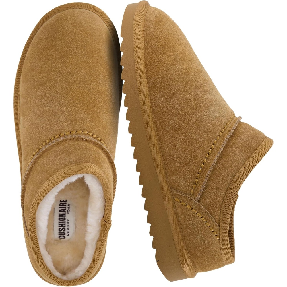 image:imageCUSHIONAIRE Hilo3 Cozy Suede Womens Slippers Soft Faux Fur Lined Slip On House Shoes for Women with Cushioned Memory FoamChestnut 2