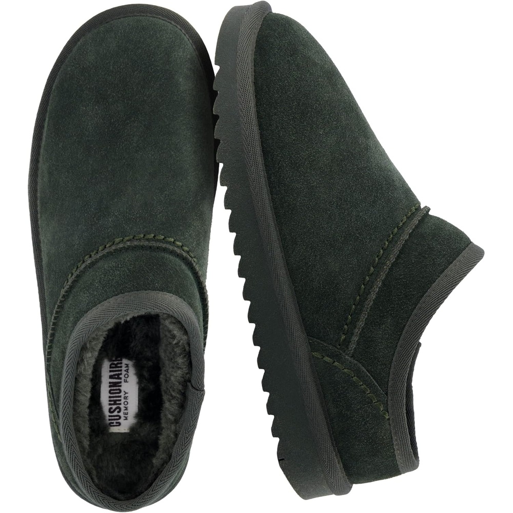 image:imageCUSHIONAIRE Hilo3 Cozy Suede Womens Slippers Soft Faux Fur Lined Slip On House Shoes for Women with Cushioned Memory FoamForest Green 2