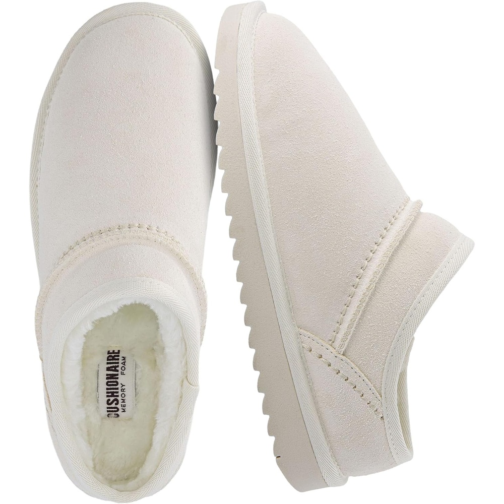 image:imageCUSHIONAIRE Hilo3 Cozy Suede Womens Slippers Soft Faux Fur Lined Slip On House Shoes for Women with Cushioned Memory FoamOff White 2