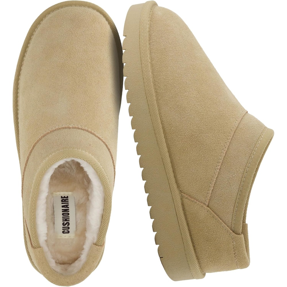 image:imageCUSHIONAIRE Hilo3 Cozy Suede Womens Slippers Soft Faux Fur Lined Slip On House Shoes for Women with Cushioned Memory FoamSand Breeze Genuine Suede
