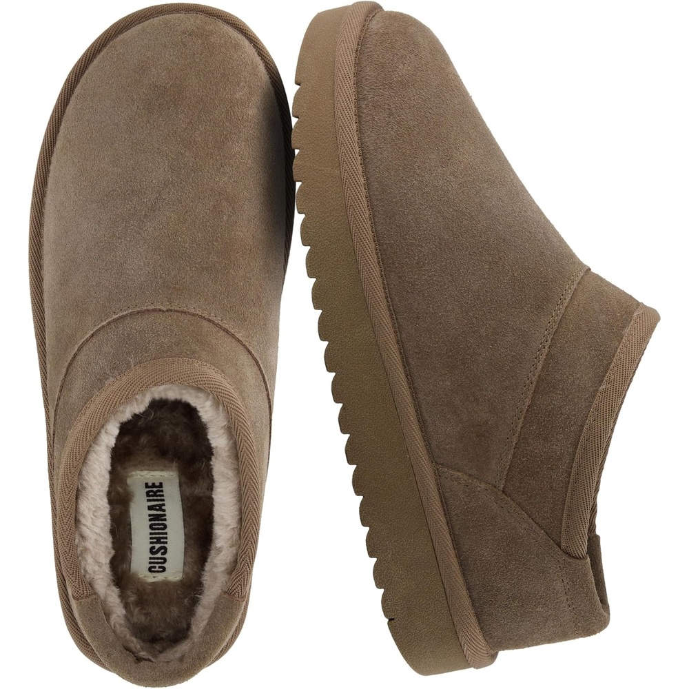 image:imageCUSHIONAIRE Hilo3 Cozy Suede Womens Slippers Soft Faux Fur Lined Slip On House Shoes for Women with Cushioned Memory FoamTaupe Earth Genuine Suede