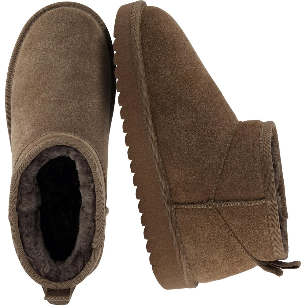image:imageCUSHIONAIRE Hip3 Genuine Suede Leather Ankle Boots for Women Pull On Cozy Faux Fur Boots Womens Shoes with Comfortable Memory FoamBrown Genuine Suede