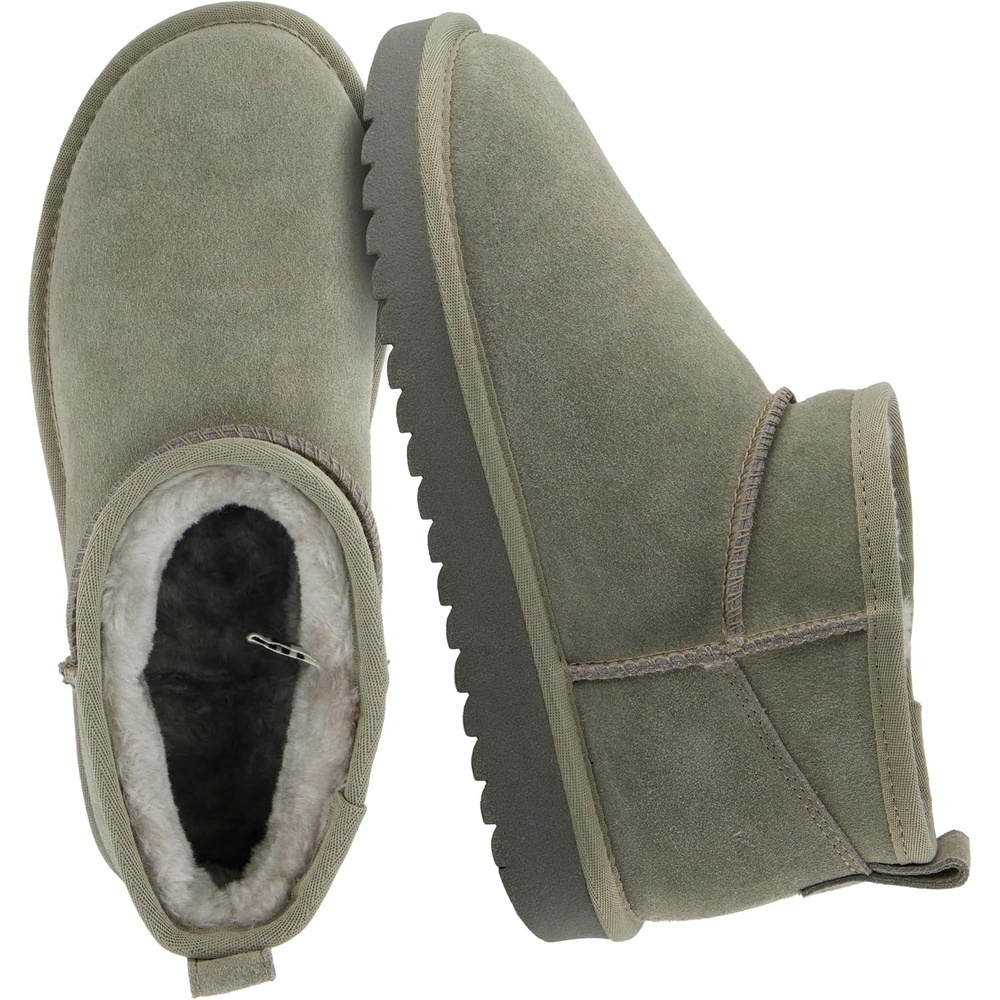 image:imageCUSHIONAIRE Hip3 Genuine Suede Leather Ankle Boots for Women  Pull On Cozy Faux Fur Boots Womens Shoes with Comfortable Memory FoamGrey Genuine Suede