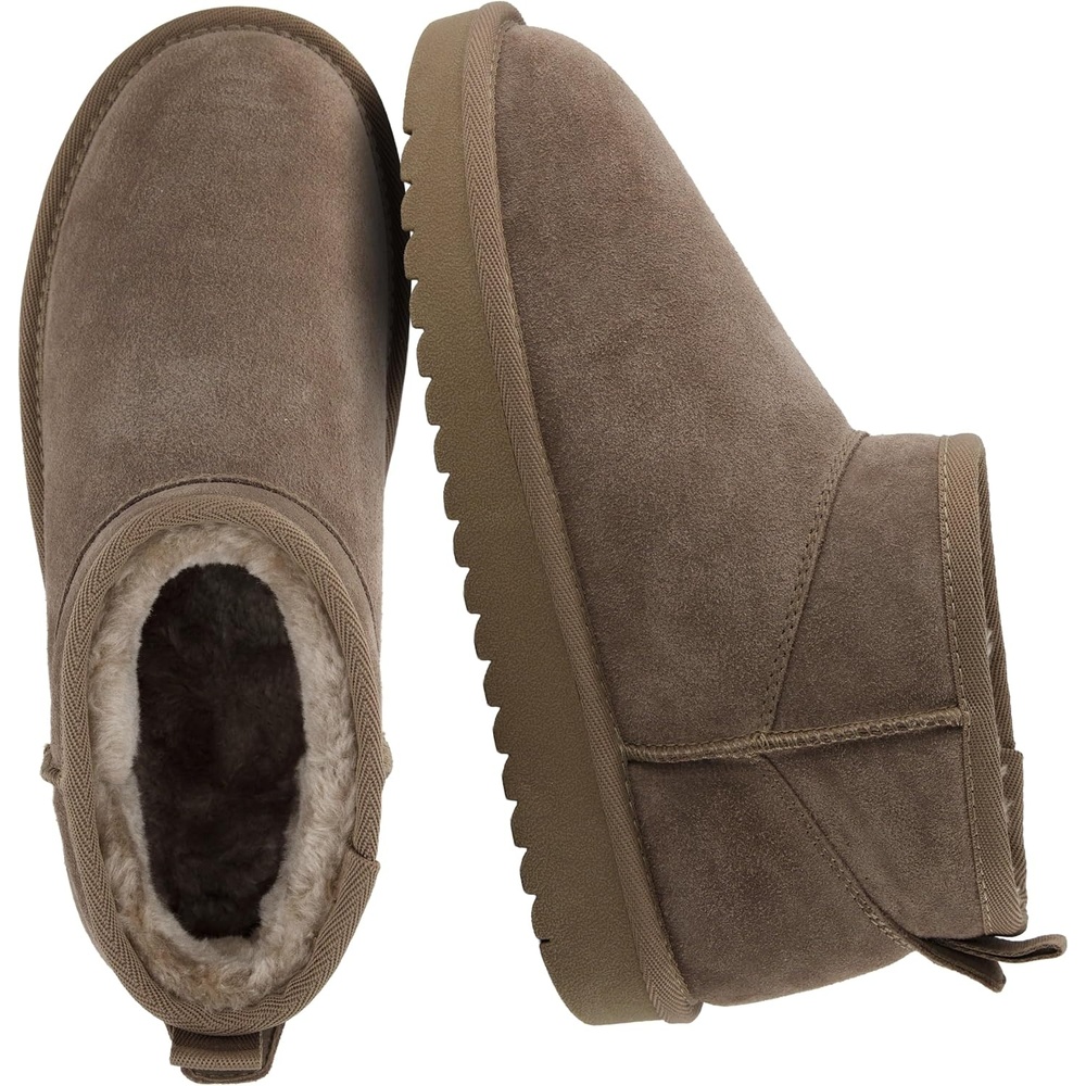 image:imageCUSHIONAIRE Hip3 Genuine Suede Leather Ankle Boots for Women  Pull On Cozy Faux Fur Boots Womens Shoes with Comfortable Memory FoamTaupe Earth Genuine Suede