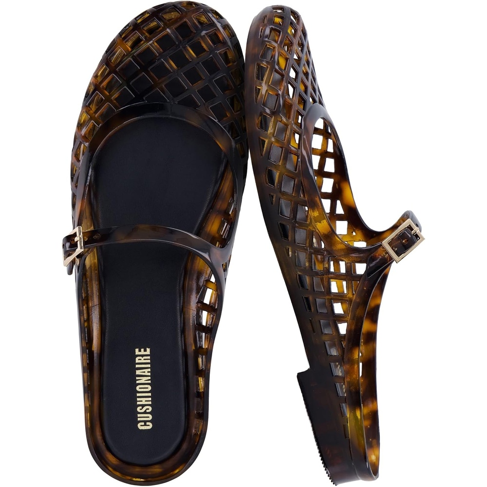 image:imageCUSHIONAIRE Java Casual Womens Jelly Flats with Adjustable Strap Closed Toe Mary Janes Mule Design Waterproof Jelly Sandals for WomenTortoise