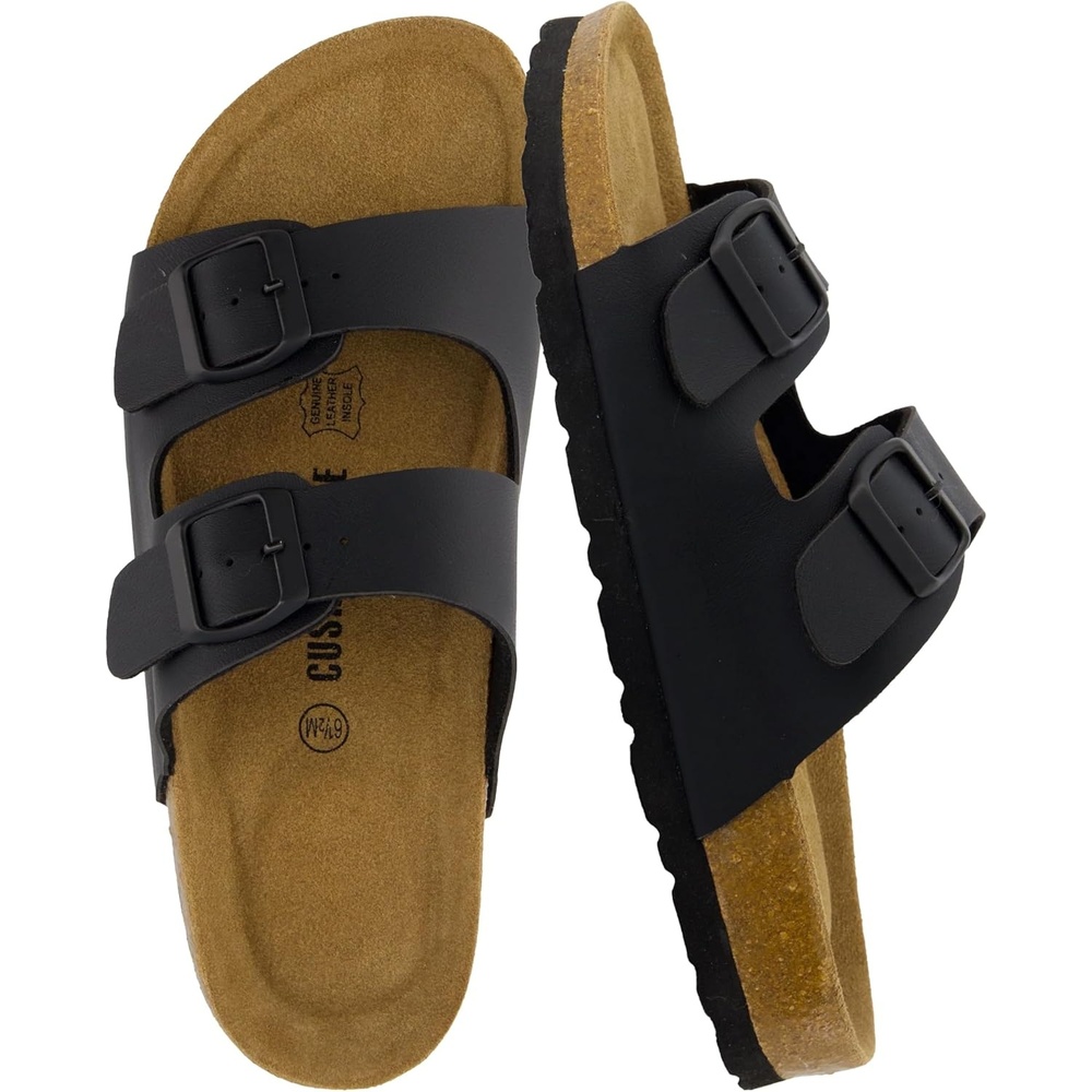 image:imageCUSHIONAIRE Lane Cork Footbed Womens Sandals Comfortable Double Buckle Slip On Sandals for Women with Arch Support and Classic Two Strap DesignBlack Nappa