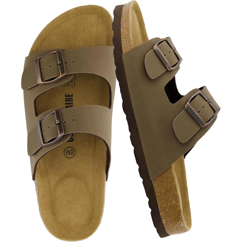 image:imageCUSHIONAIRE Lane Cork Footbed Womens Sandals Comfortable Double Buckle Slip On Sandals for Women with Arch Support and Classic Two Strap DesignBrown