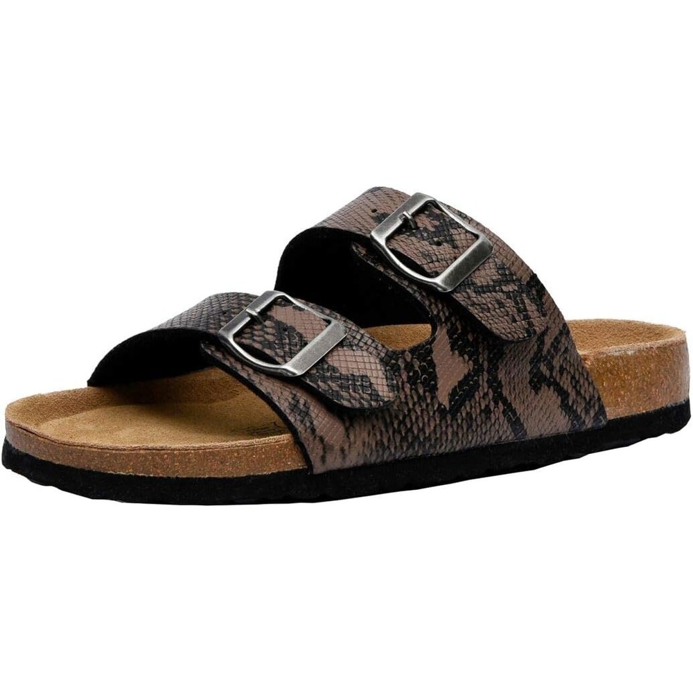 image:imageCUSHIONAIRE Lane Cork Footbed Womens Sandals Comfortable Double Buckle Slip On Sandals for Women with Arch Support and Classic Two Strap DesignBrown Snake