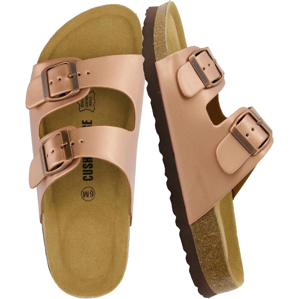 image:imageCUSHIONAIRE Lane Cork Footbed Womens Sandals Comfortable Double Buckle Slip On Sandals for Women with Arch Support and Classic Two Strap DesignGold Rose