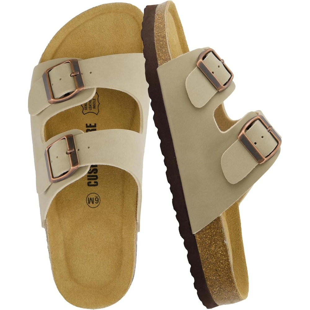 image:imageCUSHIONAIRE Lane Cork Footbed Womens Sandals Comfortable Double Buckle Slip On Sandals for Women with Arch Support and Classic Two Strap DesignStone